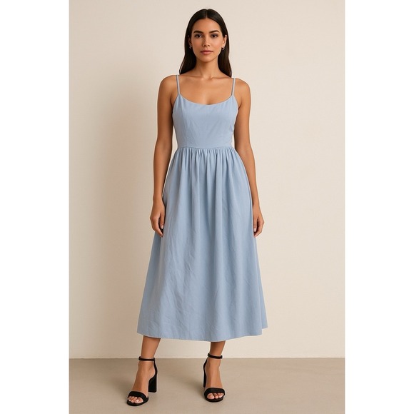 The Unbranded Brand Dresses & Skirts - Women Spaghetti Strap Sleeveless High Waist Ruffle A-line Cotton Poplin (L/XL)